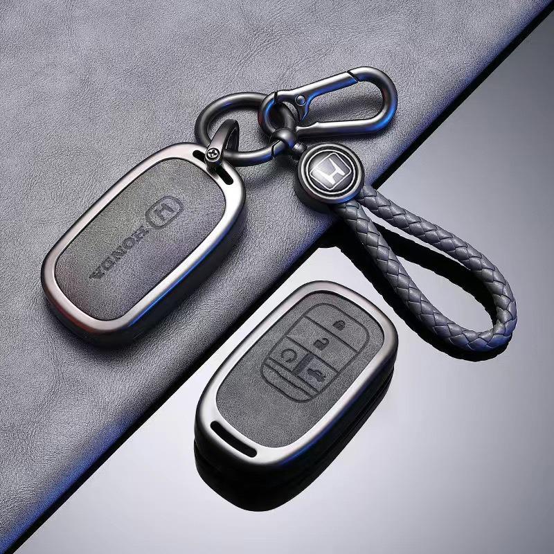 JBH4 Leather Car Key Case Cover Shell Fob Accessories For Honda 2022 2023 2024 Accord Civic HR-V CR-V Pilot Sport SI EX EX-L Keychain
