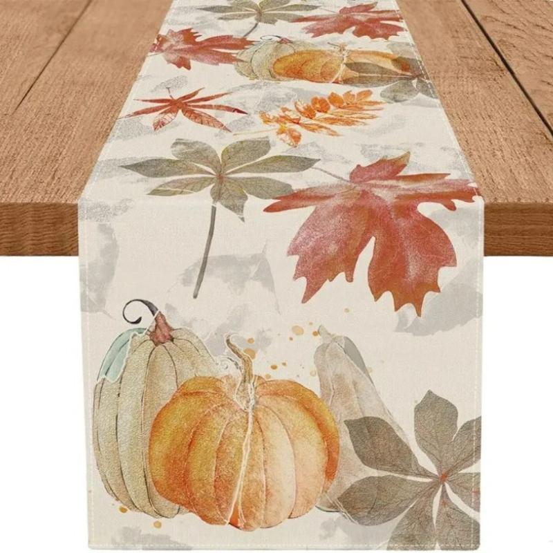 Thanksgiving Pumpkin Printed Table Flag Family Gathering Dinner Pastoral Restaurant Warm Home Decoration Sunflower Maple Leaf Flower Table Runner