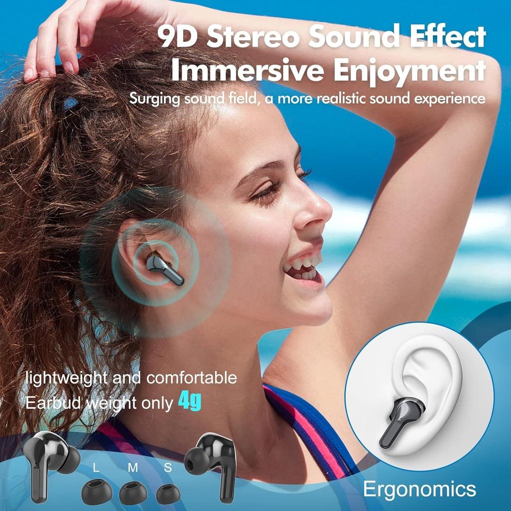 Wireless Earbuds Bluetooth 5.3 Headphones 50H Playback Ear Buds with IPX7 Waterproof, HD Microphone LED Display Earphones for iPhone and Andriod