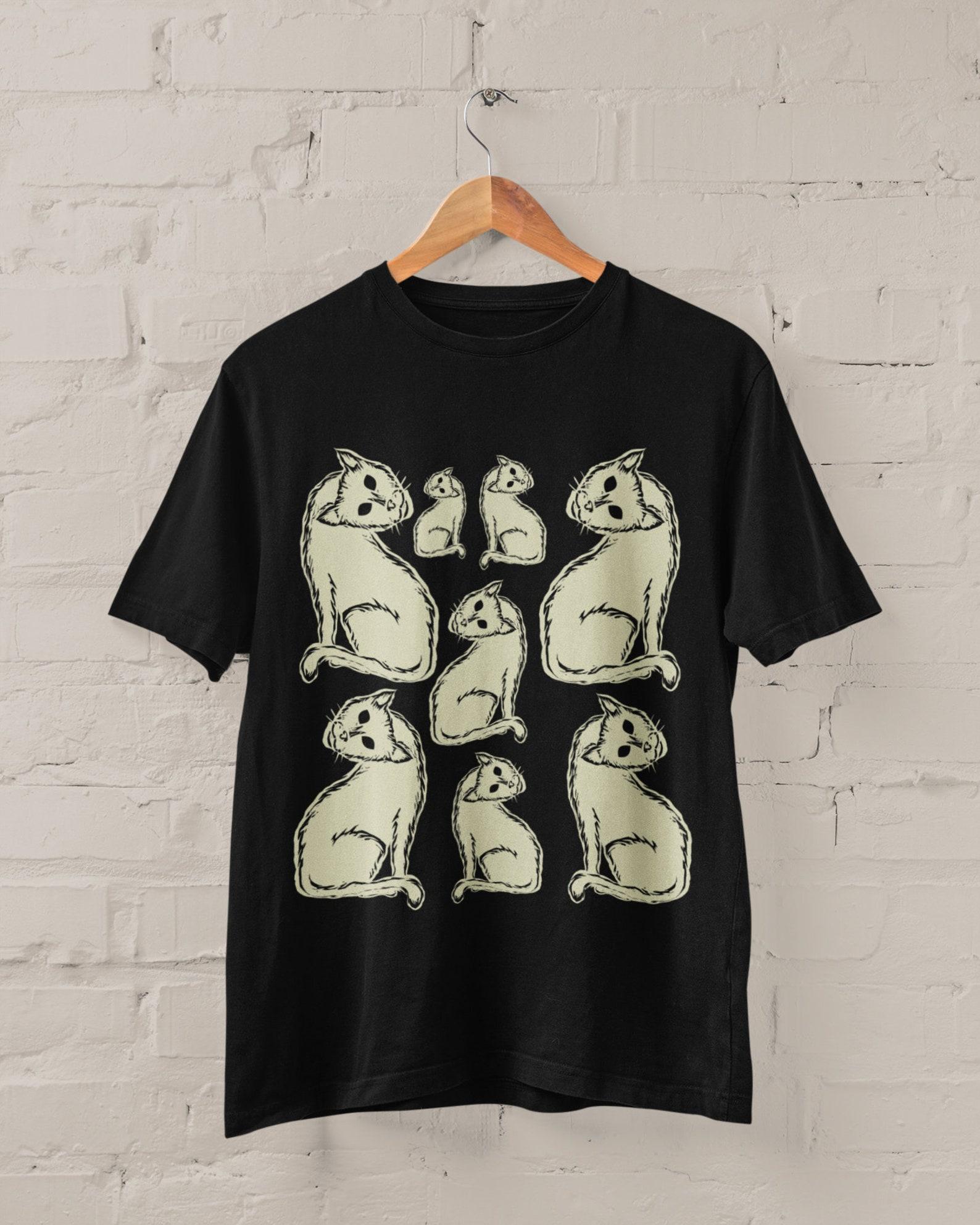 Creepy Cat Shirt, Alternative Clothing, Gothic Clothing, Cats T Shirt, Fairy Grunge Clothing,Pastel Goth Clothing, Cat Lover Gifts, Witchy XL