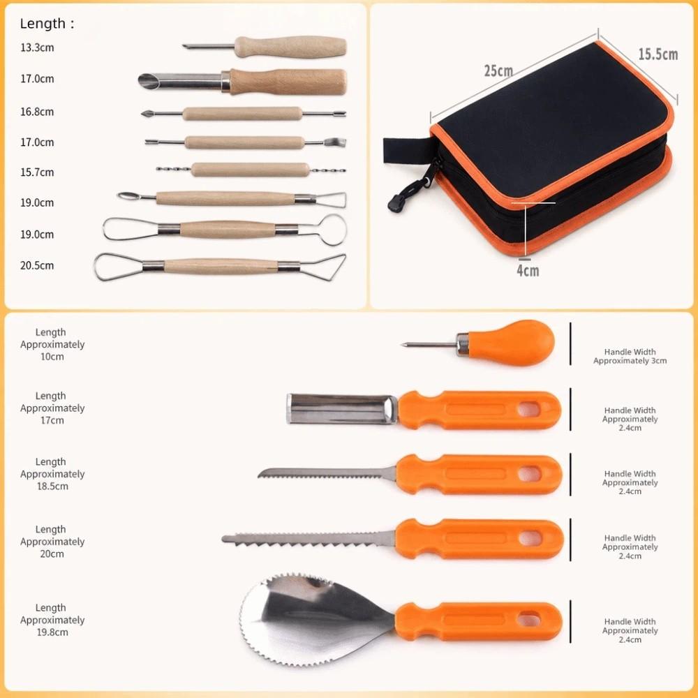 14PCS Stainless Steel Pumpkin Carving Tools Set Sharp Blade Sturdy Carving Tools Easy Grip with Storage Bag Clay Sculpting Tools