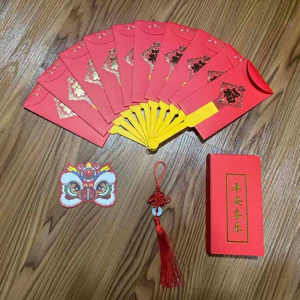 Tassel Fan Shape Red Envelope 6/10 Slots Fan Shape HongBao New Year Money Pocket Birthday