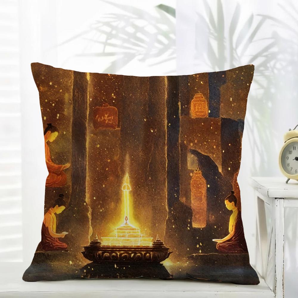Buddhism Cushion Cover Comfort Daily Washable Linen Soft for Sofa Bed Home Room Decor