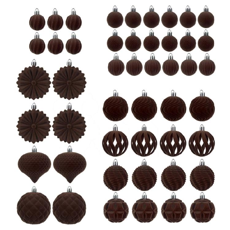48Pcs Shatterproof Christmas Baubles Velvety Ball Hanging Ornament Christmas Tree Decoration For Wreath Mantels Window