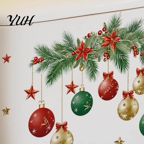 Removable Bathroom Wall Art Christmas Ball Toilet Sticker, Decoration Decal, Peel Stick Decal Waterproof Lid for Holiday Party PVC Stickers
