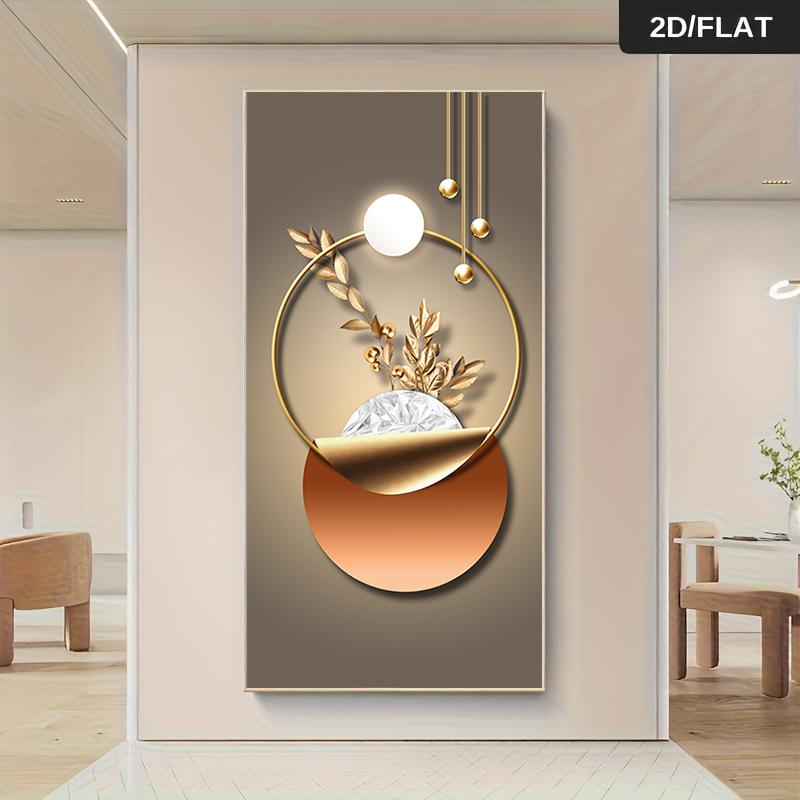 1 Stück moderne leichte Luxus-Stil Metallring-Dekorationsmalerei, Wohnzimmer-Eingangs-Hintergrundwandbild, Gold