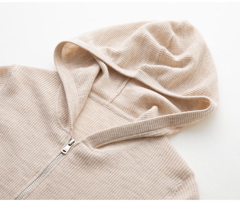 Yangzi Pure Wool Hooded Zip-Up Cardigan – European & American Style, Women's Autumn/Winter Slim-Fit Knit Sweater, Long-Sleeved