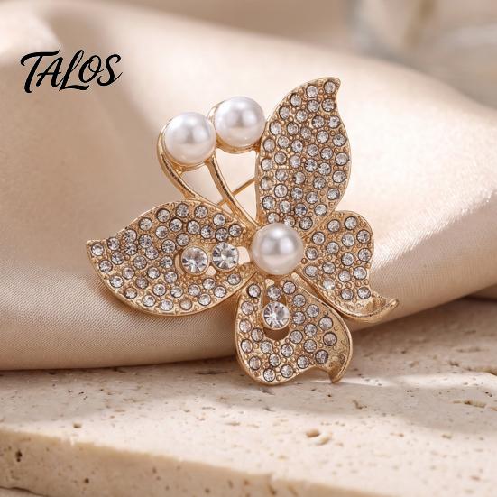 Alloy Butterfly Brooch Women Pin, Shape Lapel Pin with Decorative Faux Pearls Rhinestones, Jewelry Accessory for Dresses Coats Jackets Formal Event