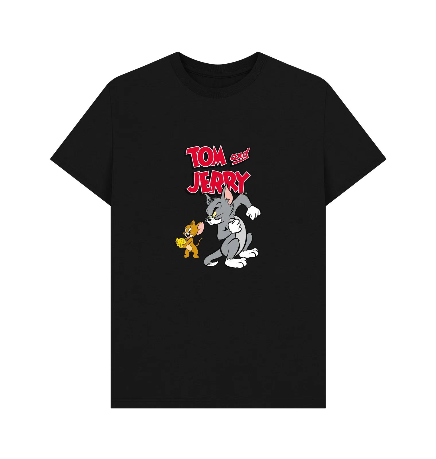 ПРЕМИУМ ОФИЦИАЛЬНАЯ Черная футболка Tom and Jerry с графикой Tom and Jerry и сыром 2XL