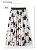 Women's Black & White Floral High Waisted Pleated Chiffon Midi Skirt, Spring/Summer 2025 Collection