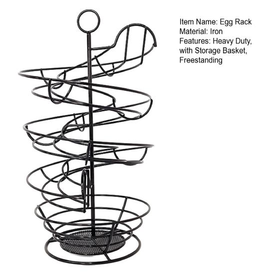 Spiral Egg Holder Kitchen Countertop Fresh Egg Storage Rack Heavy Duty Metal Egg Organizer Skelter Dispenser with Storage Basket