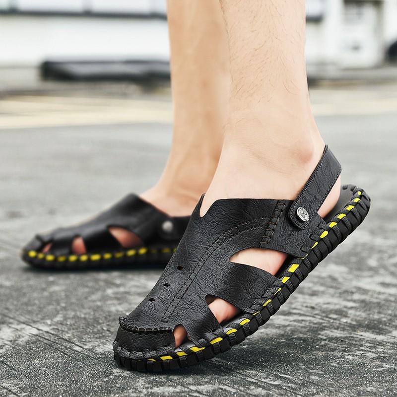 Mens Open-Toe Sandals Outdoor Beach Shoes Casual Slip-On With Stitched Detail
