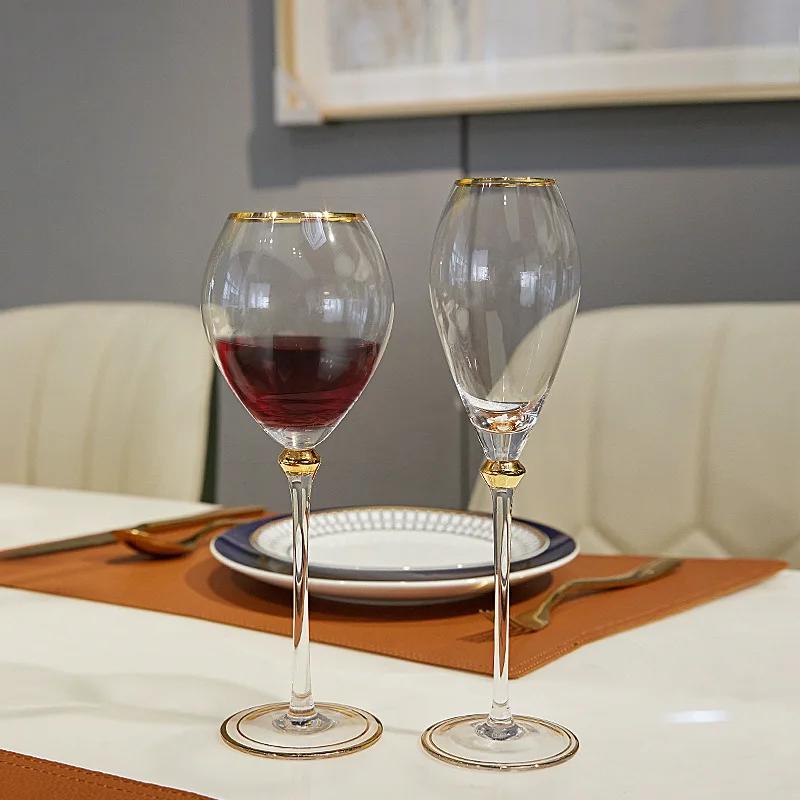 Luxury Gold-Rimmed Crystal Champagne & Wine Glasses - Elegant Stemware for Dining Table Clubs Display Rooms Decorative Glassware