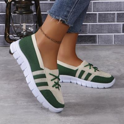 Mesh Knitted Striped Flats Shoes for Women  Summer Lace Up Casual Sneakers Woman Breathable Soft Sole Loafers Plus Size 43