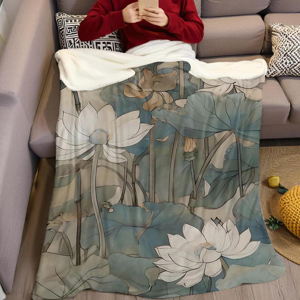 Lotus Haze Flannel Blanket Warm Soft Halloween Christmas Couch Warm Cozy Decorative Decor Gift for All Season