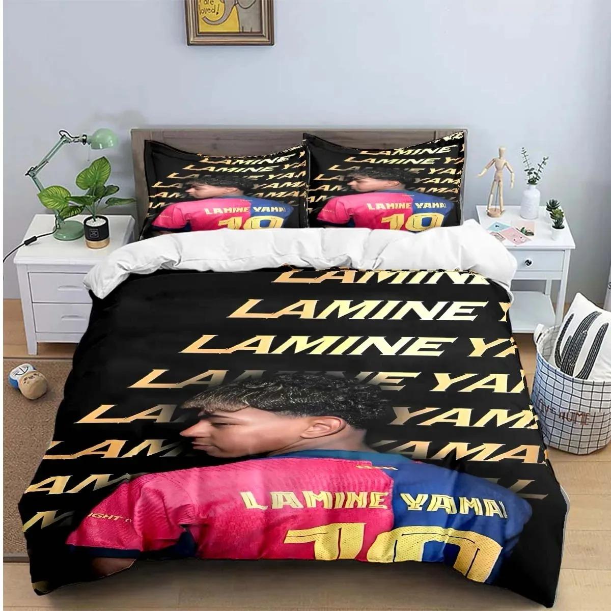 Espagne Star Cénozoïque Football L-Lamine Y-Yamal Parures de lit Housse de couette Taie d'oreiller Taille Simple Jumeau Cadeau pour Étudiant Adulte 2/3 pièces 100x135cm (2pcs)