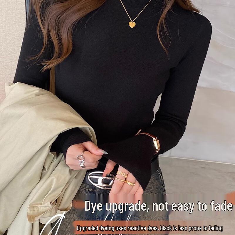 Xueximan Women's Autumn/Winter Semi-High Neck Slim-Fit Knit Top