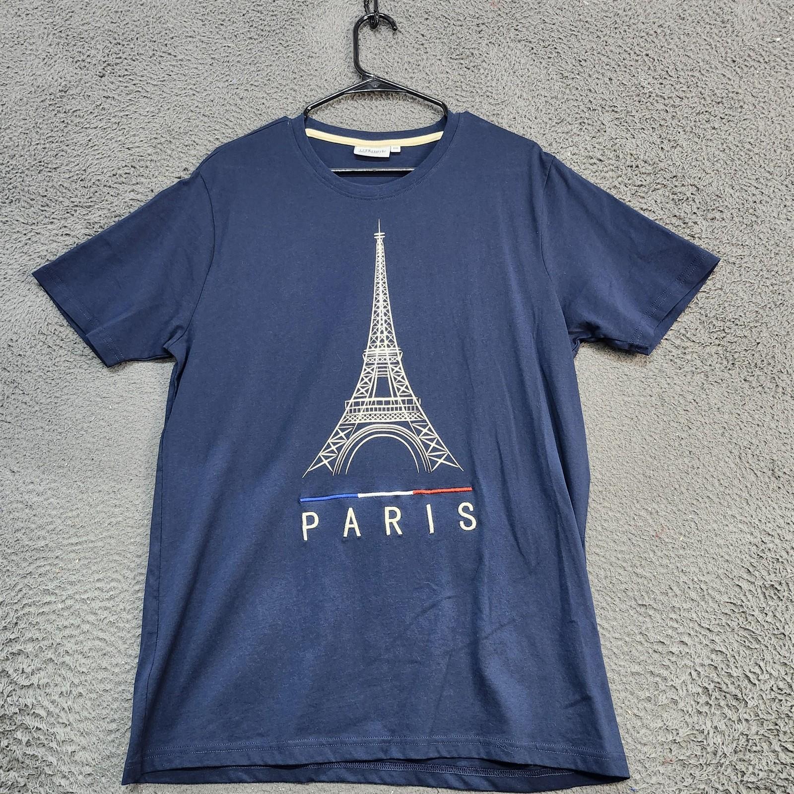 O PAristyle Paris Shirt Mens 2XL Blue Eiffel Tower Graphic Tee Travel Souvenir Unisex T-Shirt XXXL