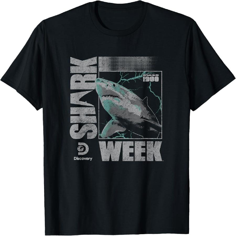 Shark Week Neon Lightning Glitch Great White Eighties Logo T-Shirt XXXXXL чёрный