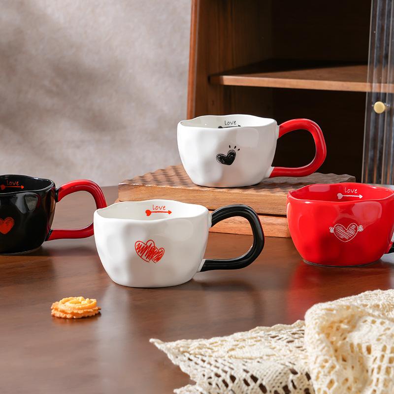 Couple Love Single Cup with Handheld Ceramic Cup High Value Large Capacity Water Cup Home Set Office Drinking Cup
