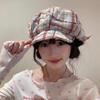 Retro Old Ripped Plaid Star Octagonal Hat Women's Spring and Summer New Beret Cap Plaid Versatile