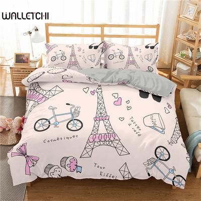 Juego de Funda Nórdica Torre Eiffel King París Torre Eiffel Temático Juego de Cama Poliéster Paisaje Urbano Romántico Rosa Corazón de Amor Funda de Colcha