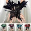 Retro Sequins Feather Lace Gloves Gothic Women Halloween Arm Sleeves Halloween Feather Gloves  Ball