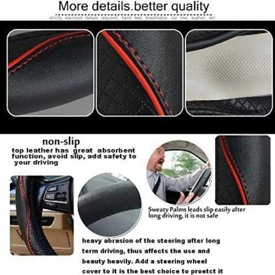 ESEWALAS Universal Car Steering Wheel Cover,Anti-Slip Leather Steering Wheel Cover,Sports Style Steering Wheel Protector,Car Interior Accessories