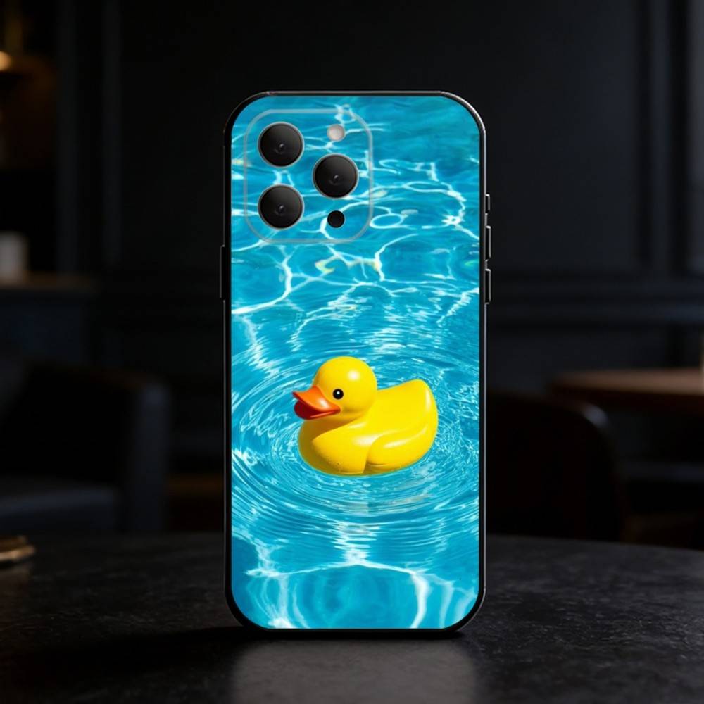 Yellow Duck Cute Phone Case For iPhone 17,16,15,14,13,12,11 Plus,Pro Max,SE4Soft Silicone Black Cover