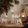Christmas Elk Tabletop Decor 3Pcs/Set Wooden Table Sign, Rustic Reindeer Family Decoration, Decorative Sign Jute Rope Bow Centerpiece for Xmas Holiday