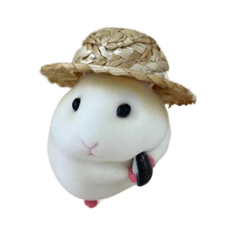Peluche Criceto Scatola Cieca - Carino Ornamento per Auto con Cappello di Paglia