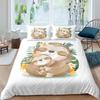 Cartoon Sloth King Queen Duvet Cover Kids Cute Animal Bedding Set Bathtub Decor Blue Comforter Cover Soft Polyester Quilt Cover