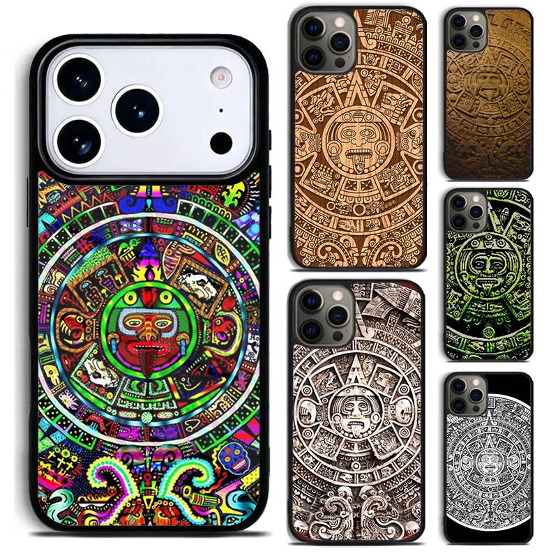 Mayan Calendar Wood Pattern print Phone Case for iPhone 17 16 15 Pro Max Air 14 13 12 11 Plus Shockproof Capa Cover