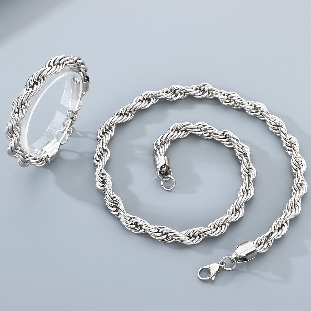 Classic Men's 10mm Twisted Rope Chain Man Bracelet Necklace Set Luxury Black Gold Color 61CM Long Stainless Steel Choker for Men