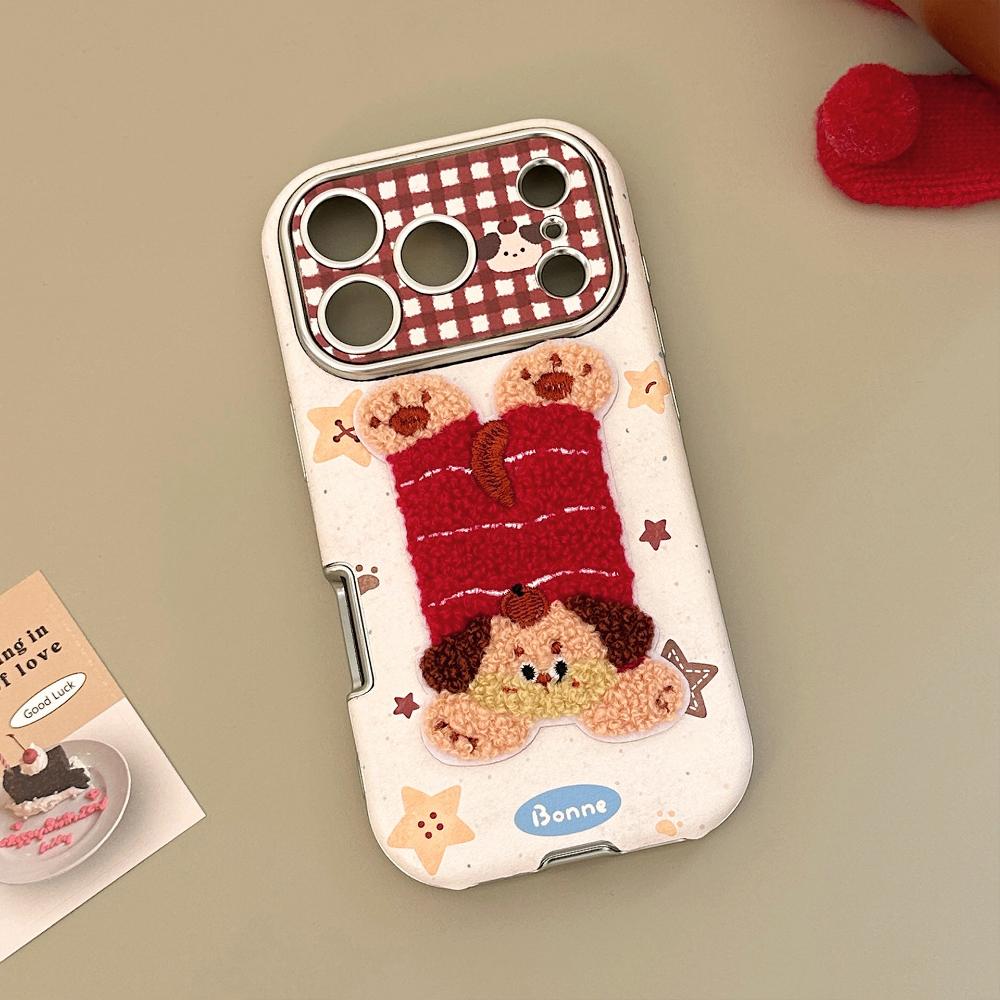 Suitable for Autumn and Winter Iphone17promax Apple 16 Mobile Phone Case 15 Plush Cartoon Animals 13 Leather Mobile Phone Case