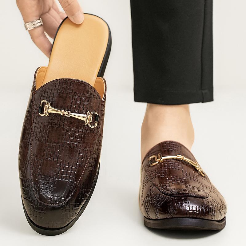 Fashion Half Loafers for Men Casual Shoes Slip on Business Black Leather Shoes Breathable Slippers Lightweight Mules Men's Shoes