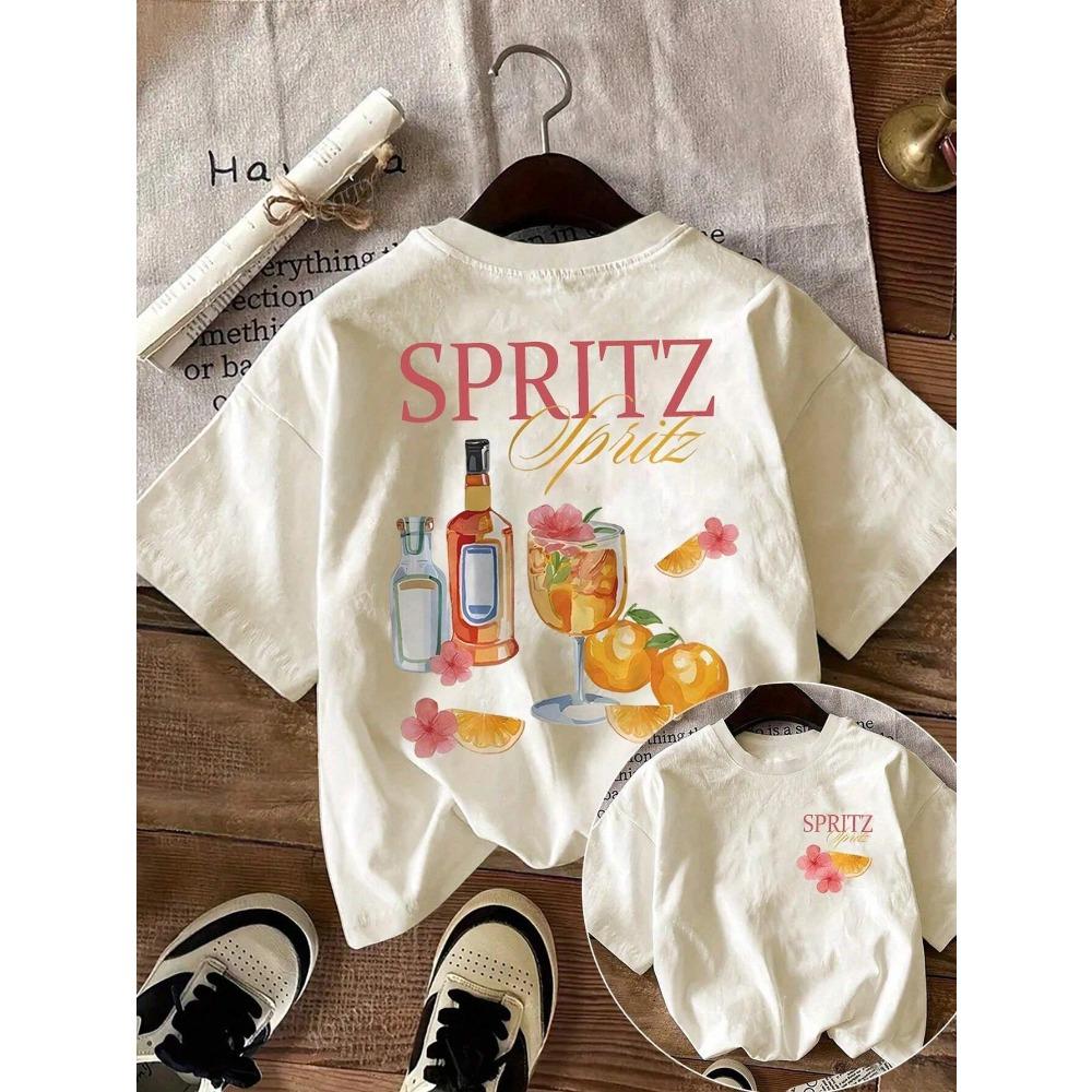 

Cartoon cocktail letter printed round neck simple and versatile summer children s casual short sleeved top 110