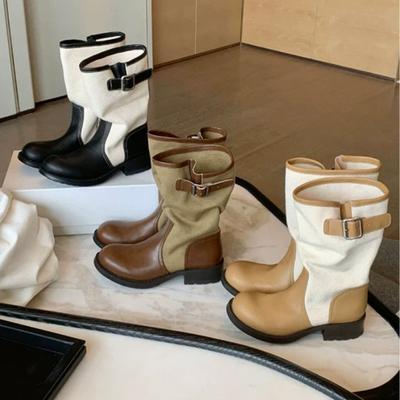 High-heeled Round-toe Mid-calf Boots for Women, New Style Shoes