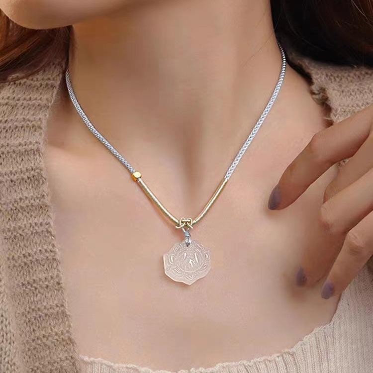 New Chinese style lotus necklace female ancient style Zen simple versatile safety buckle collarbone chain temperament woven neck chain