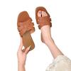 Foreign Trade Large Size Slippers Women's New Square Head Flat Bottom Simple Word In Summer 2025 Casual Beach Cool Slippers Women