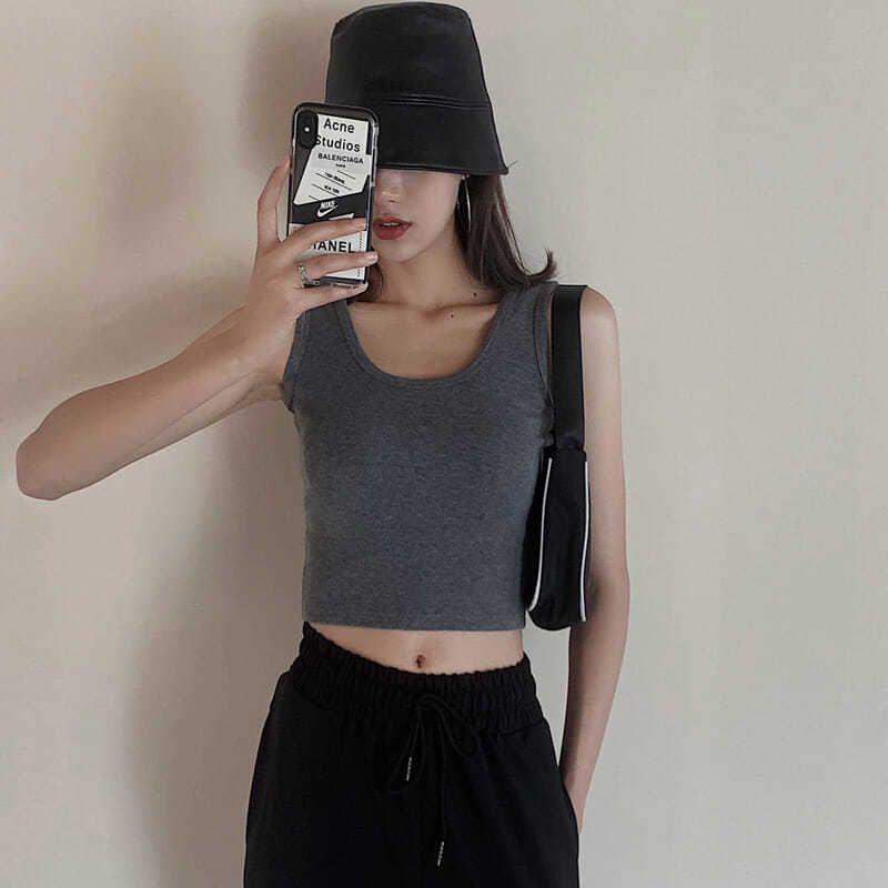 Ribbed Sleeveless Slimming Camisole - Women's Solid Color Low Collar Top