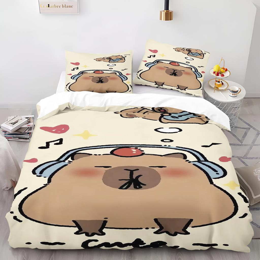 Anime Capybaras Duvet Cover Bedding Pillowcase Printed Children And Adult Set Queen Size Reactive Printing Quilt