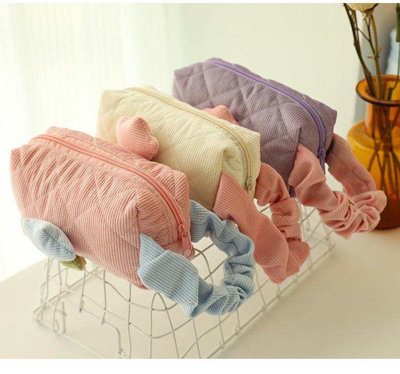 Corduroy Women's Makeup Bag - Large Capacity, Portable & Cute Toiletry Bag