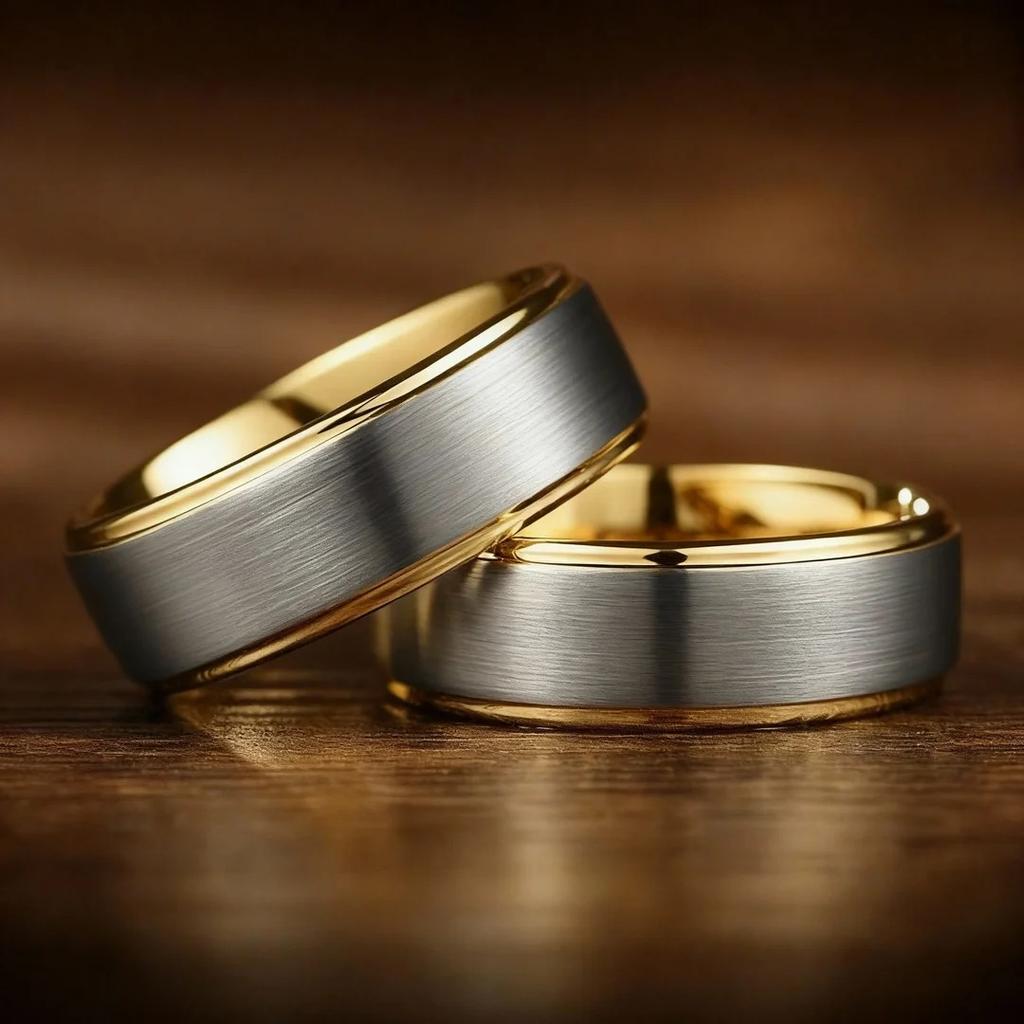 8mm Silver Color Brushed Stainless Steel Rings for Men Gold Color Step Edge Men Promise Rings Wedding Party Jewelry Gift