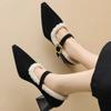 2024 Hot Sale Ladies Shoes Mary Janes Women's High Heels Warm Dress Pumps Women Pointed Toe Med Heel Buckle Strap Shoes Women