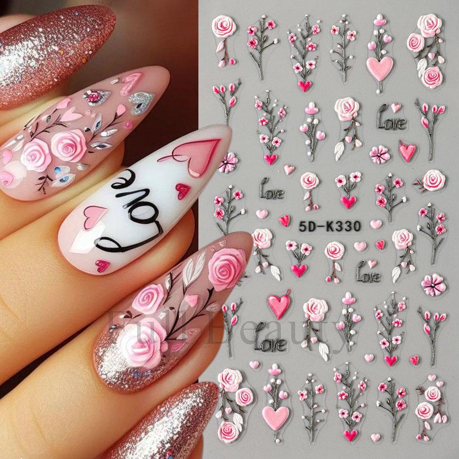 Nail Art Sticker, Relief 5D Three-Dimensional Flower Flower Butterfly Adhesive Sticker Nail Art Sticker
