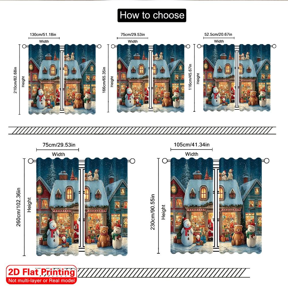 2pcs 2D flat printing Merry Christmas Scene Curtains Santa's Toy Store Fabric Without Electricity Family Party Perfect for