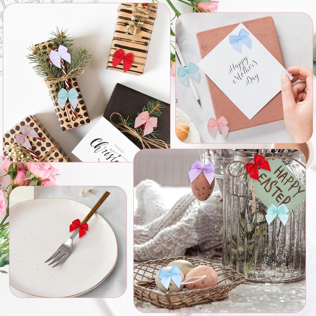 NUOBESTY 180pcs Mini Satin Bows Multicolor Ribbon Bows Sewing Appliques DIY Crafts Making Hair Clip Present Wrapping Scrapbooking Decoration