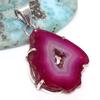 Pink Botswana Druzy Slice 925 Silver Plated Pendant 1.6" Most Beautiful i2O56
