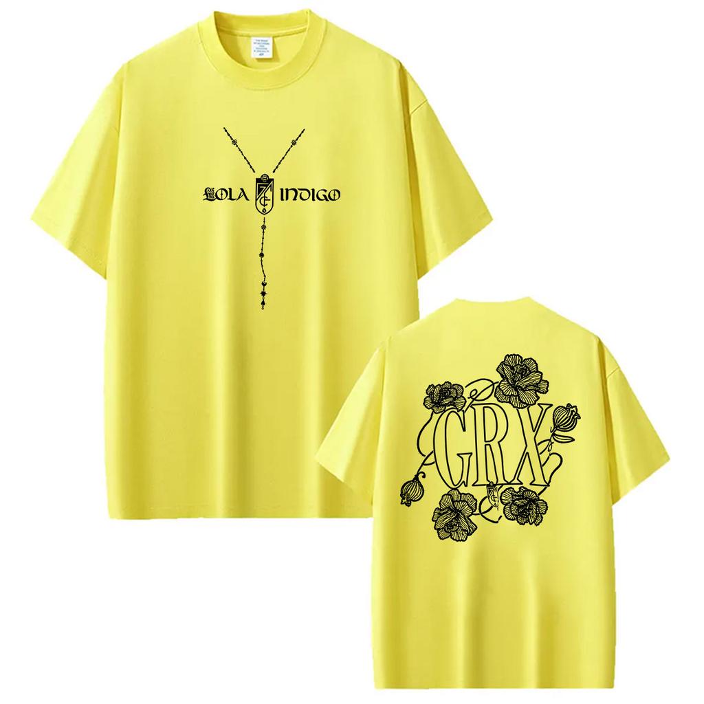 Lola Indigo GRX Tour Double Sided Print T-shirt Men Women Clothing O-Neck Y2K T-Shirts Casual Oversized Cotton Top